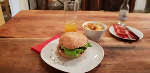 Chutney burger and pommes with homemade ketchup. Loving it   at Vins Vegan in Feistritz An Der Drau