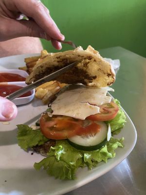 White burger-Vego bot vegan  at Tulasi Vegetarian in Ubud