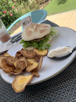 Bean and Beetroot Burger  at Veggie Cafe in Albufeira