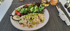 Cous cous, edamame salad with peanut sauce at Veggie Cafe in Albufeira