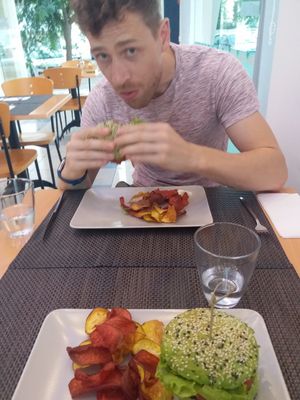 Quinoa and Beetroot Burger at Veggie Cafe in Albufeira