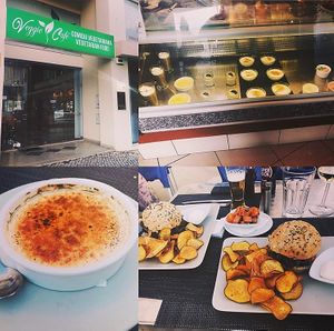 Our food and some of the other delicious desserts at Veggie Cafe in Albufeira