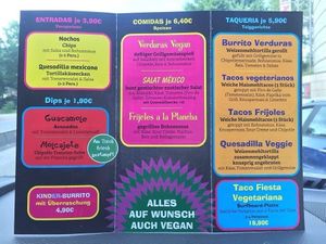 Vegetarian/ vegan menu inside  at Comida Taqueria Mexicana in Hamburg