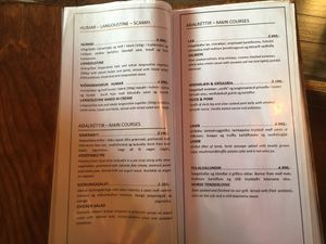 Main menu at Pakkhus in Hofn I Hornafirdi