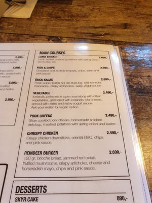 Menu, now they mention that you can just ask for a vegan version of the pie at Pakkhus in Hofn I Hornafirdi