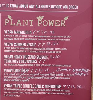 Current vegan menu (but honey option is not with vegan honey) at Stoned in Barnstaple