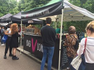 Big V food stall  at Big V - Victoria Park Market in East London