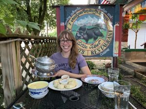 Dumplings and yellow curry and outdoor seating! at Anyetsang's Little Tibet Restaurant in Bloomington