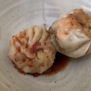Tsel momo (cabbage +veggies) w/ hot sauce at Anyetsang's Little Tibet Restaurant in Bloomington