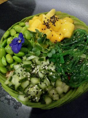 mango, cumcumber, alges, adamame beans. at The Avocado Show - Stalpertstraat in Amsterdam