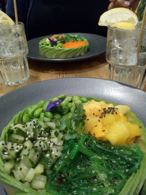mango, cumcumber, alges, adamame beans and lemonade. at The Avocado Show - Stalpertstraat in Amsterdam