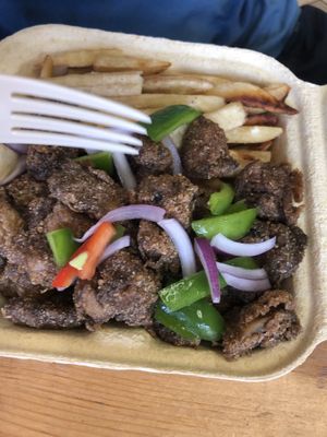Burro fries and mushroom nuggets without sauce $14  at Blueberry Cafe in Newark