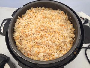 rice and orange lentils at Egyptian Koshery in Midland