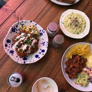 Loaded Jacket, Mac n Cheese, Jackfruit bowl at Humblest of Pleasures in Hebden Bridge