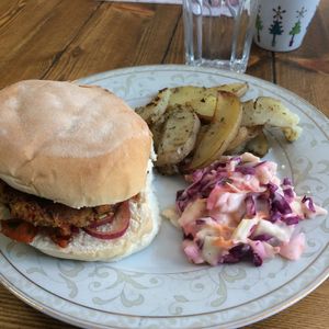'Spicy Bean Burger'. at Humblest of Pleasures in Hebden Bridge