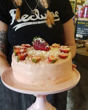 White Chocolate and Strawberry cake at Humblest of Pleasures in Hebden Bridge