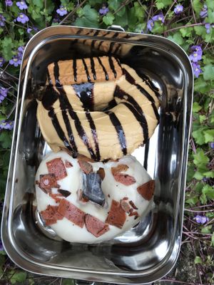 Biscof donut and maple bacun donut  at Humblest of Pleasures in Hebden Bridge