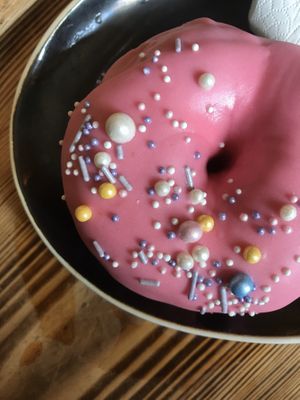 Pink donut  at Humblest of Pleasures in Hebden Bridge