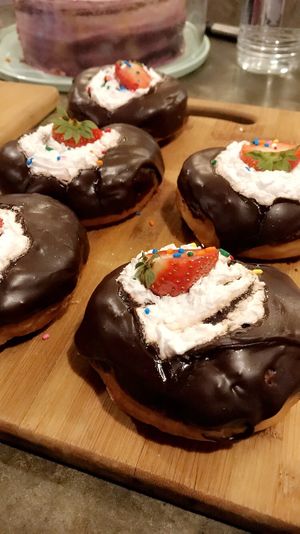 Strawberry donut with whipped cream  at Humblest of Pleasures in Hebden Bridge