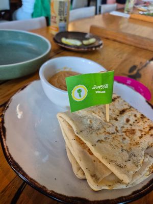 Vegan roti and peanut sauce at Bangpop in Melbourne