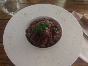 Vegan black rice truffle risotto at A Casa Leca in Ajaccio