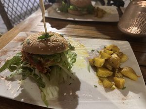 vegan burger with baked potatoes  at A Casa Leca in Ajaccio
