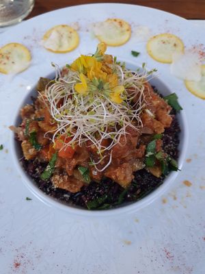 Tofu, veggies and black rice. Amazing spices!! at A Casa Leca in Ajaccio