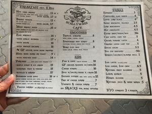 Menu at Scallywags Cafe in Magnetic Island