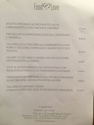 The Menu at Food Love in Piacenza