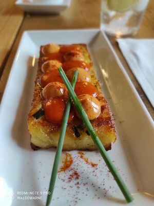 Rectángulo de patata. Parte del menú de la cena. Buenísimo. at Casa Albets in Lladurs