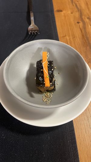 black garlic hummus with carbon-active cristal bread  at Casa Albets in Lladurs