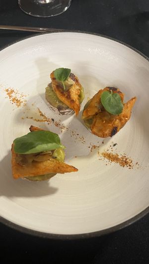 heura canapé, with aubergine creme  at Casa Albets in Lladurs