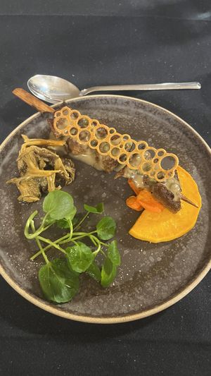 camagroc mushrooms, with seitan skewer  at Casa Albets in Lladurs