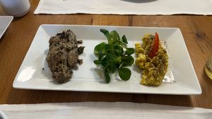 this was for breakfast. Black garlic hummus, scrambled tofu  at Casa Albets in Lladurs