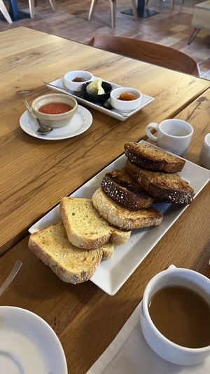 Breakfast: Bread, jam, grated tomato  at Casa Albets in Lladurs