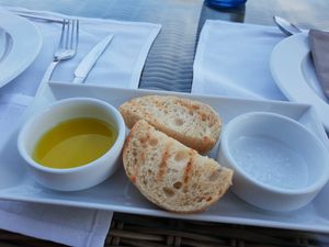 Bread and olive oil at Casa Albets in Lladurs