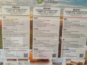 Breakfast menu at Casa Albets in Lladurs