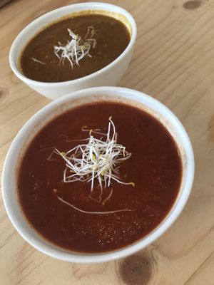 Indian lentil soup and paprika soup at ETN saladebar in Enschede