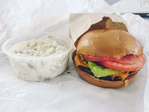 Rescued  Burger and Potato Salad  at Mendocino Farms in La Jolla