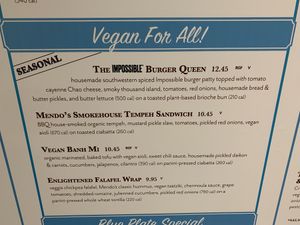 Vegan section of menu (May 23, 2019) at Mendocino Farms in La Jolla
