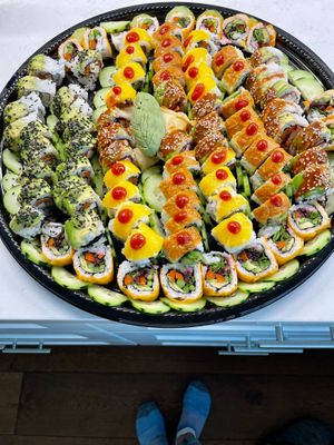 The Vegan Sushi Platter: Katsu Crunch Roll (2), Totally Tofu Roll (2), Vegetable Roll (2), Orange Blossom Roll (2), Mango Punch Roll (2)  at Sushi 2 in San Diego