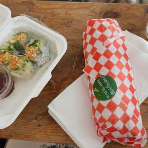 Yam Tempura Fresh Rolls & Lemongrass Tofu-Seitan Banh Mi at Saigon Lotus in Toronto