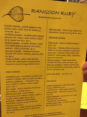 menu 2 at Rangoon Ruby in Christchurch