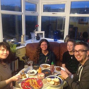 Dinner with friends in the charming conservatory  at The Cosy Vegan in Dunfermline
