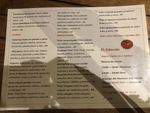 Menu at El Sibarita in Lanzarote