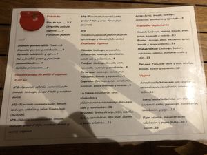 Menu at El Sibarita in Lanzarote