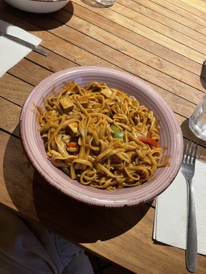 Noodles with peanut sauce, lime, tofu and veggies  at El Sibarita in Lanzarote