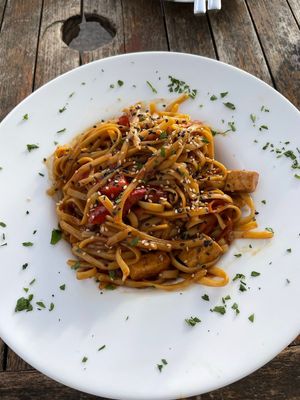 Migoren noodles (with peanut butter sauce and with tofu)  at El Sibarita in Lanzarote