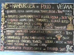 Vegan burger menu (bottom half) at El Sibarita in Lanzarote