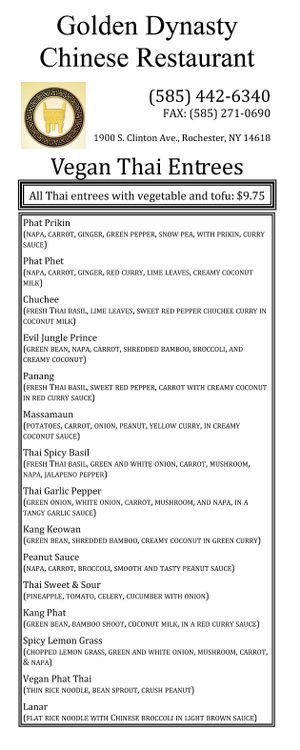 Golden Dynasty Vegan Thai Menu at Golden Dynasty  in Rochester